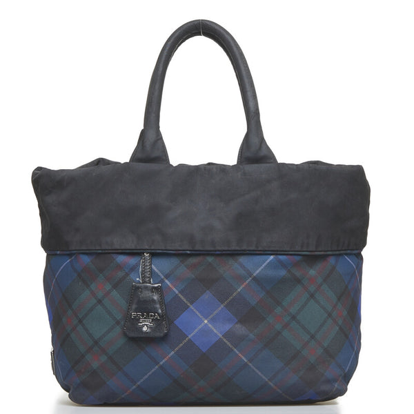 プラダ テスート ダブル リバーシブル  ハンドバッグ トートバッグ B1959M ブルー ブラック ナイロン レディース PRADA 【中古】