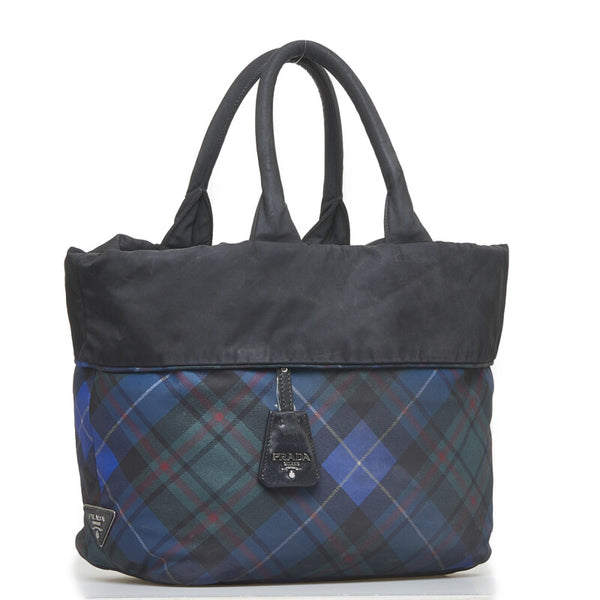 プラダ テスート ダブル リバーシブル  ハンドバッグ トートバッグ B1959M ブルー ブラック ナイロン レディース PRADA 【中古】