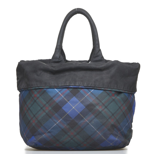 プラダ テスート ダブル リバーシブル  ハンドバッグ トートバッグ B1959M ブルー ブラック ナイロン レディース PRADA 【中古】