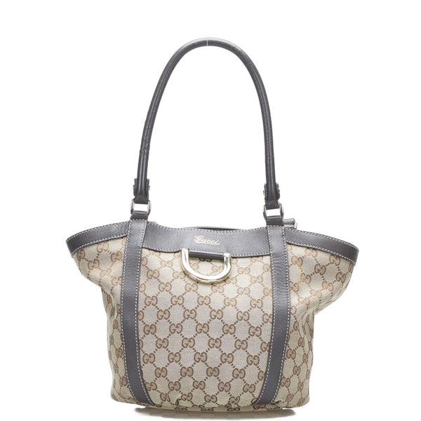 グッチ GGキャンバス アビー ハンドバッグ 211983 ベージュ ブラウン キャンバス レザー レディース GUCCI 【中古】