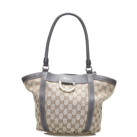 グッチ GGキャンバス アビー ハンドバッグ 211983 ベージュ ブラウン キャンバス レザー レディース GUCCI 【中古】