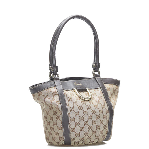 グッチ GGキャンバス アビー ハンドバッグ 211983 ベージュ ブラウン キャンバス レザー レディース GUCCI 【中古】