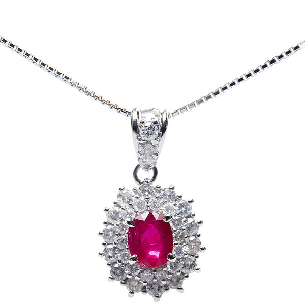 Pt900 プラチナ Pt850 プラチナ ルビー1.070ct ダイヤ1.00ct ペンダント ネックレス レディース 【中古】