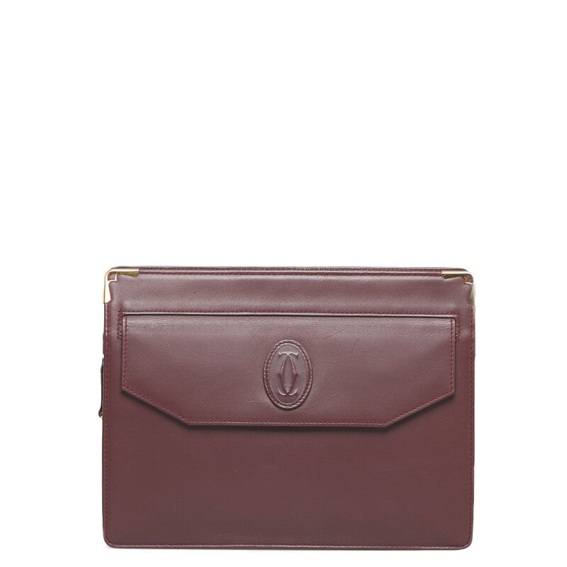 カルティエ マストライン クラッチバッグ ボルドー レザー レディース CARTIER 【中古】