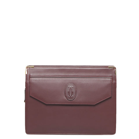 カルティエ マストライン クラッチバッグ ボルドー レザー レディース CARTIER 【中古】