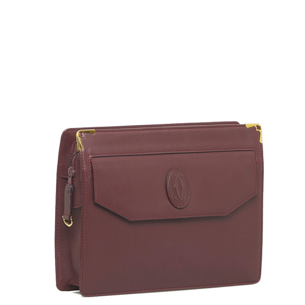 カルティエ マストライン クラッチバッグ ボルドー レザー レディース CARTIER 【中古】