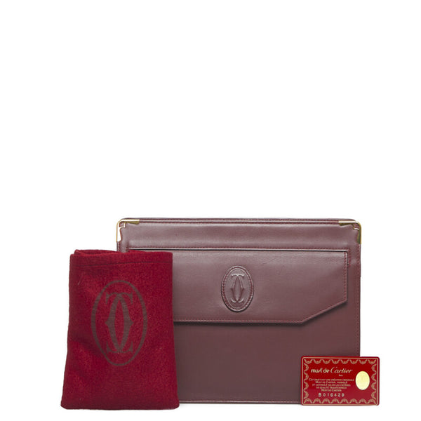 カルティエ マストライン クラッチバッグ ボルドー レザー レディース CARTIER 【中古】