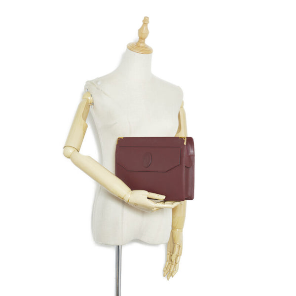 カルティエ マストライン クラッチバッグ ボルドー レザー レディース CARTIER 【中古】