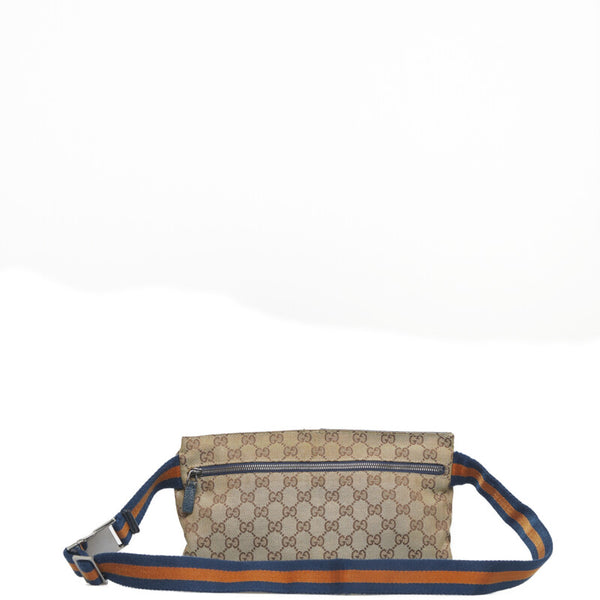 グッチ GGキャンバス シェリーライン ウエストバッグ ボディバッグ 28566 ベージュ ネイビー キャンバス レザー レディース GUCCI 【中古】