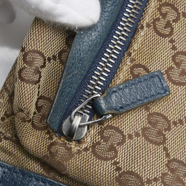 グッチ GGキャンバス シェリーライン ウエストバッグ ボディバッグ 28566 ベージュ ネイビー キャンバス レザー レディース GUCCI 【中古】