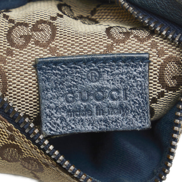 グッチ GGキャンバス シェリーライン ウエストバッグ ボディバッグ 28566 ベージュ ネイビー キャンバス レザー レディース GUCCI 【中古】