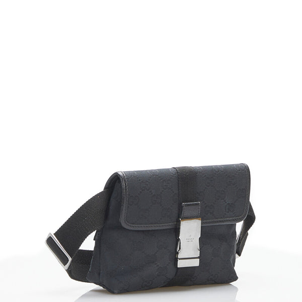 グッチ GGキャンバス ボディバッグ ウエストバッグ 131236 ブラック キャンバス レザー レディース GUCCI 【中古】