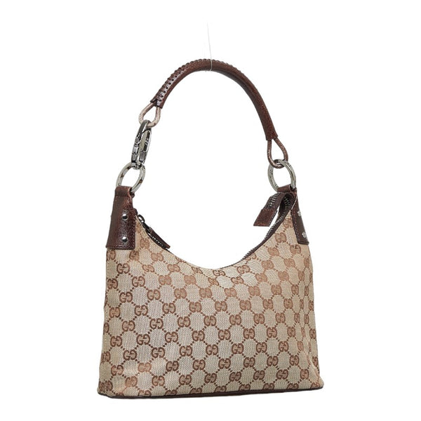 グッチ GGキャンバス ハンドバッグ ワンショルダーバッグ 115002 ベージュ ブラウン キャンバス レザー レディース GUCCI 【中古】