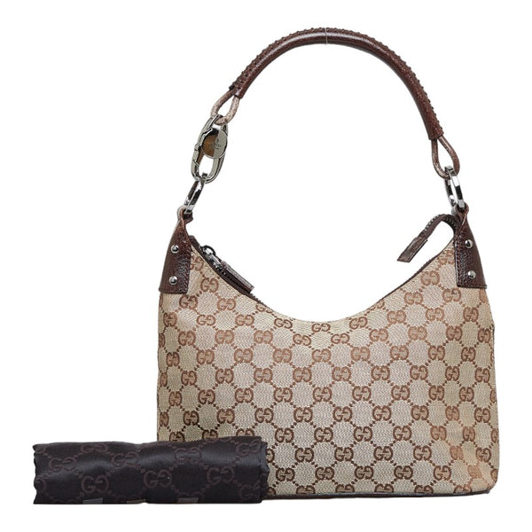 グッチ GGキャンバス ハンドバッグ ワンショルダーバッグ 115002 ベージュ ブラウン キャンバス レザー レディース GUCCI 【中古】