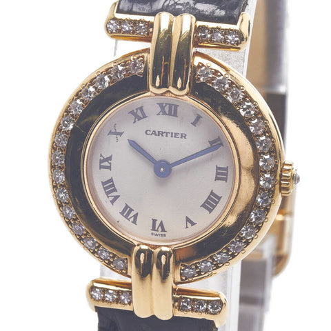 カルティエ マストコリゼ 腕時計 クオーツ アイボリー文字盤 K18 ゴールド ダイヤモンド レディース CARTIER 【中古】