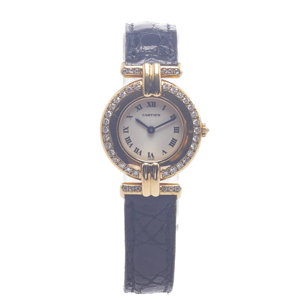 カルティエ マストコリゼ 腕時計 クオーツ アイボリー文字盤 K18 ゴールド ダイヤモンド レディース CARTIER 【中古】
