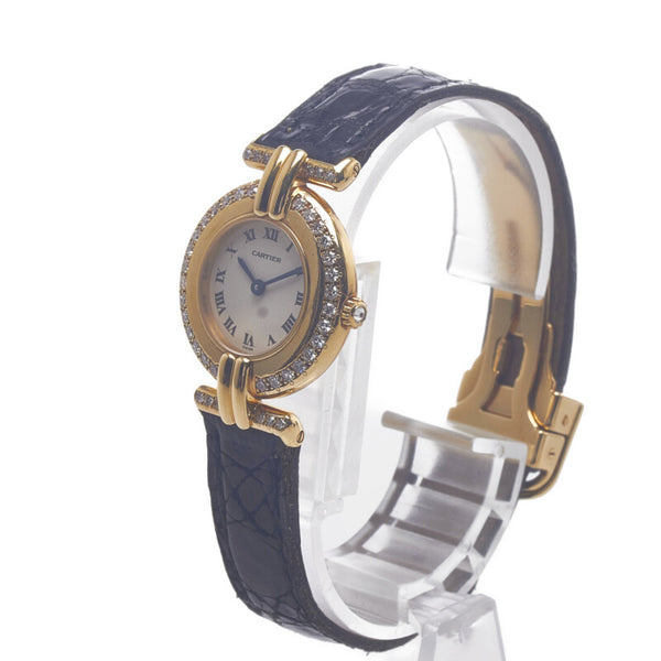 カルティエ マストコリゼ 腕時計 クオーツ アイボリー文字盤 K18 ゴールド ダイヤモンド レディース CARTIER 【中古】
