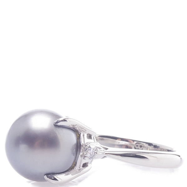 Pt900 プラチナ 黒蝶真珠12.7mm ダイヤ0.11ct リング 指輪 レディース 17号 【中古】