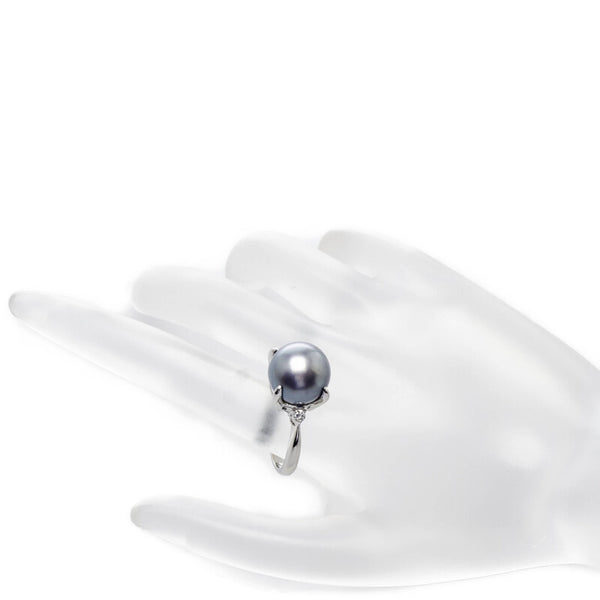 Pt900 プラチナ 黒蝶真珠12.7mm ダイヤ0.11ct リング 指輪 レディース 17号 【中古】