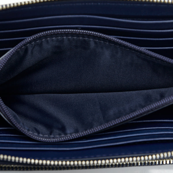 コーチ パンチング ラウンドファスナー 長財布 ネイビー レザー レディース COACH 【中古】