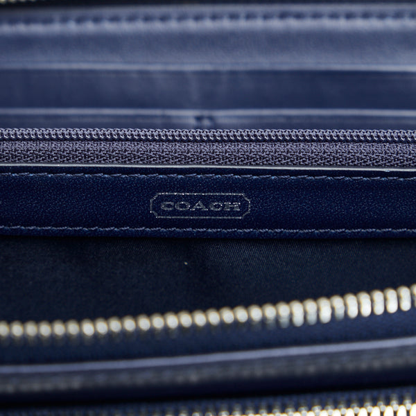 コーチ パンチング ラウンドファスナー 長財布 ネイビー レザー レディース COACH 【中古】