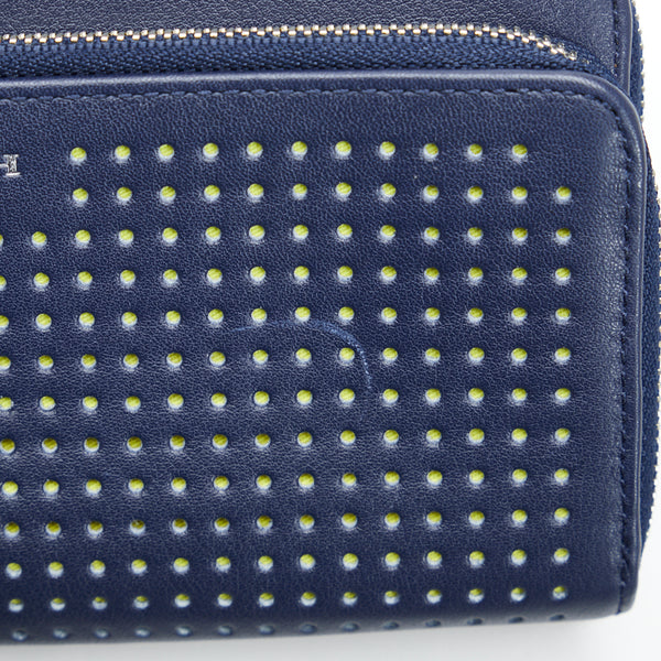 コーチ パンチング ラウンドファスナー 長財布 ネイビー レザー レディース COACH 【中古】