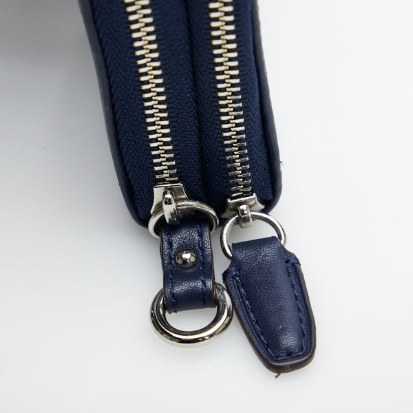 コーチ パンチング ラウンドファスナー 長財布 ネイビー レザー レディース COACH 【中古】