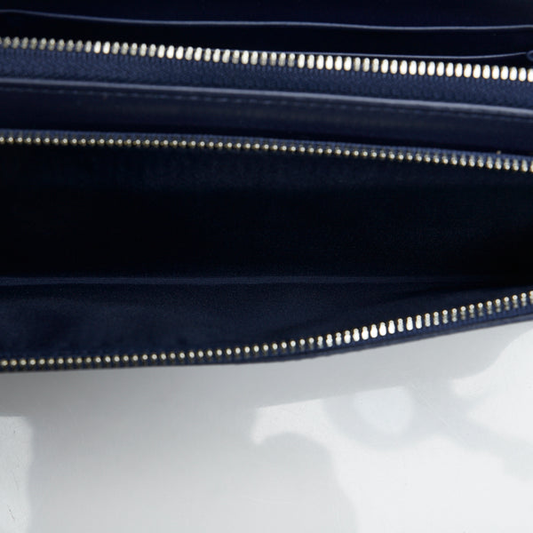 コーチ パンチング ラウンドファスナー 長財布 ネイビー レザー レディース COACH 【中古】