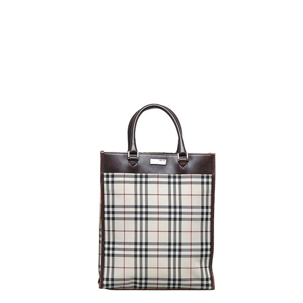バーバリー ノバチェック ハンドバッグ ブラウン ベージュ キャンバス レザー レディース BURBERRY 【中古】