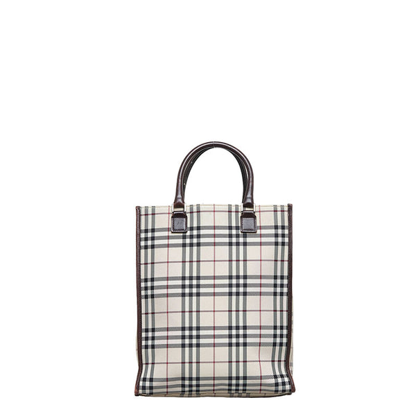 バーバリー ノバチェック ハンドバッグ ブラウン ベージュ キャンバス レザー レディース BURBERRY 【中古】