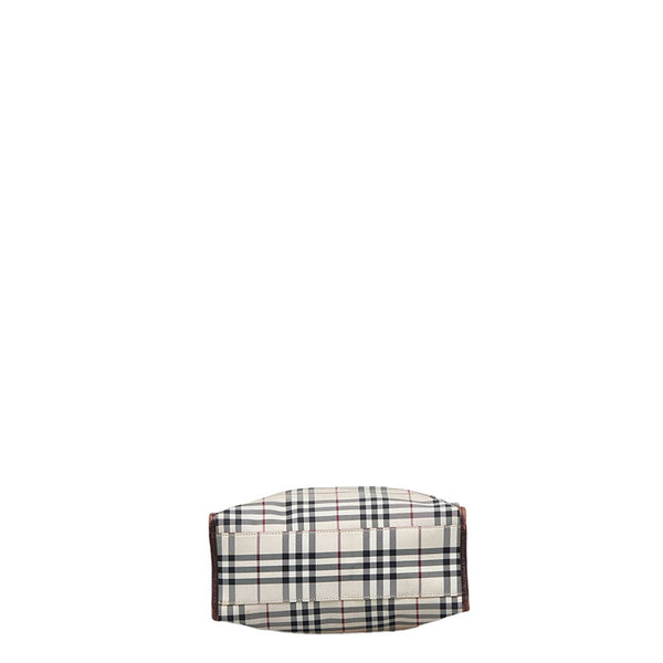 バーバリー ノバチェック ハンドバッグ ブラウン ベージュ キャンバス レザー レディース BURBERRY 【中古】