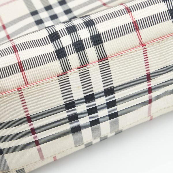 バーバリー ノバチェック ハンドバッグ ブラウン ベージュ キャンバス レザー レディース BURBERRY 【中古】