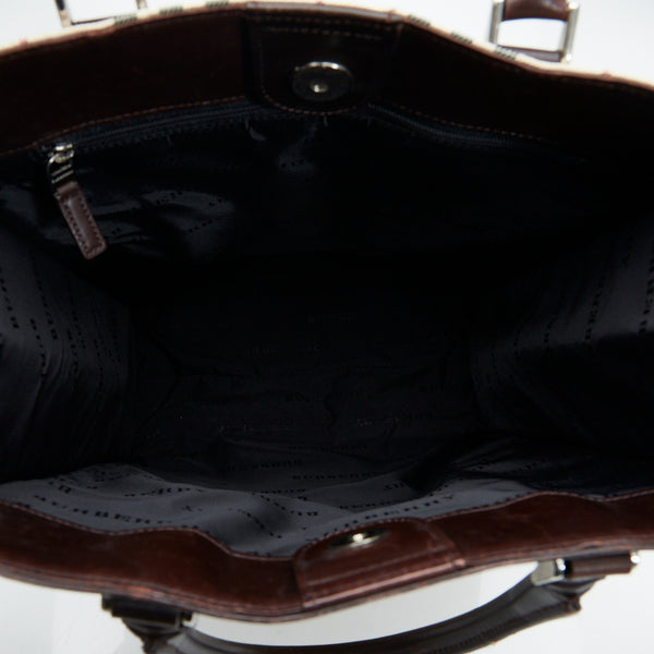 バーバリー ノバチェック ハンドバッグ ブラウン ベージュ キャンバス レザー レディース BURBERRY 【中古】