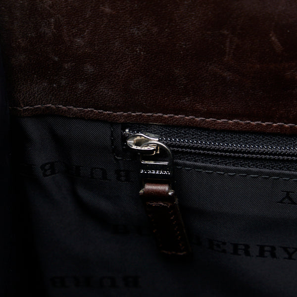 バーバリー ノバチェック ハンドバッグ ブラウン ベージュ キャンバス レザー レディース BURBERRY 【中古】