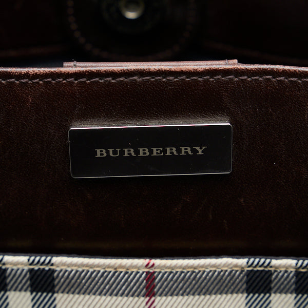 バーバリー ノバチェック ハンドバッグ ブラウン ベージュ キャンバス レザー レディース BURBERRY 【中古】