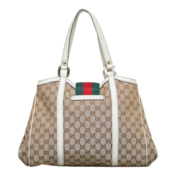 グッチ GGキャンバス シェリーライン フロントフラップトート ハンドバッグ トートバッグ 233609 ベージュ ホワイト キャンバス レザー レディース GUCCI 【中古】