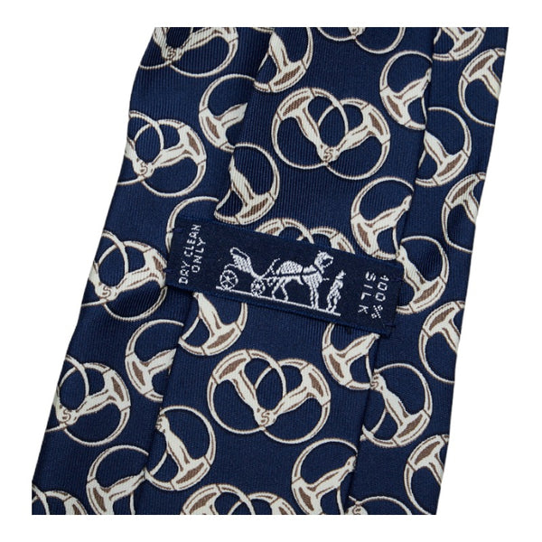 エルメス 総柄 ネクタイ ネイビー ホワイト シルク メンズ HERMES 【中古】