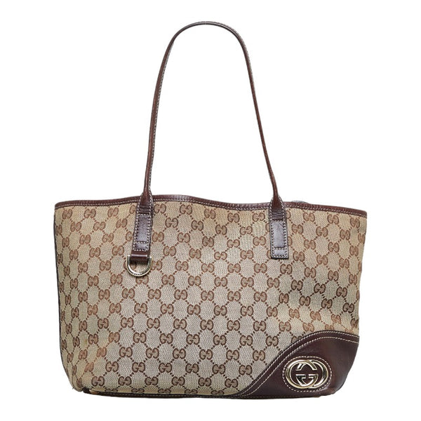 グッチ GGキャンバス ニューブリット トートバッグ ショルダーバッグ 169946 ベージュ ブラウン キャンバス レザー レディース GUCCI 【中古】