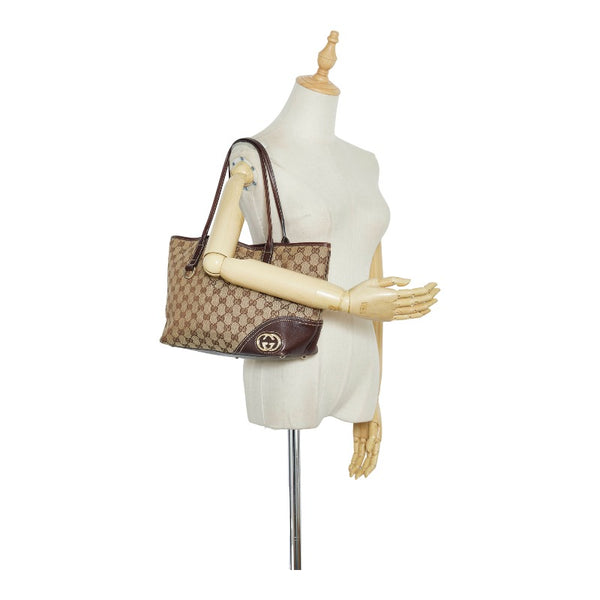 グッチ GGキャンバス ニューブリット トートバッグ ショルダーバッグ 169946 ベージュ ブラウン キャンバス レザー レディース GUCCI 【中古】