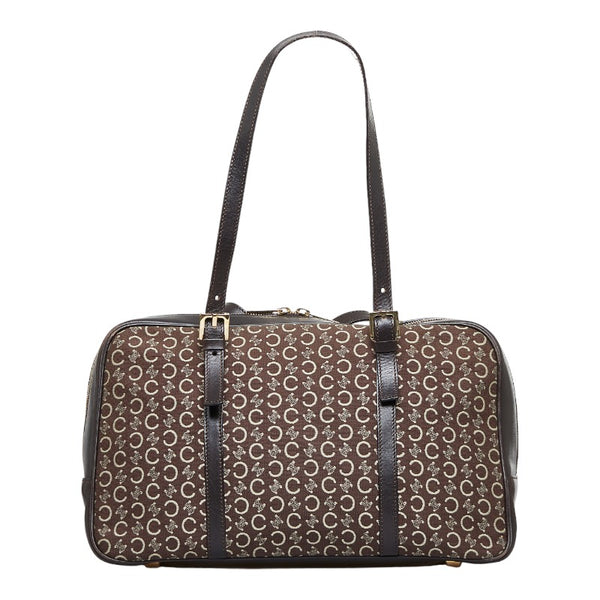 セリーヌ ヴィンテージ Cマカダム ショルダーバッグ ボストンバッグ CE00 12 ブラウン  キャンバス レザー レディース CELINE 【中古】