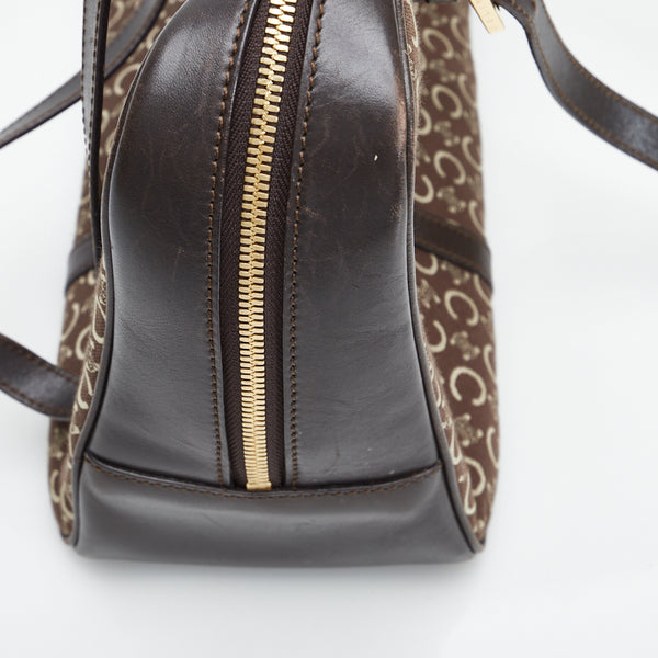 セリーヌ ヴィンテージ Cマカダム ショルダーバッグ ボストンバッグ CE00 12 ブラウン  キャンバス レザー レディース CELINE 【中古】