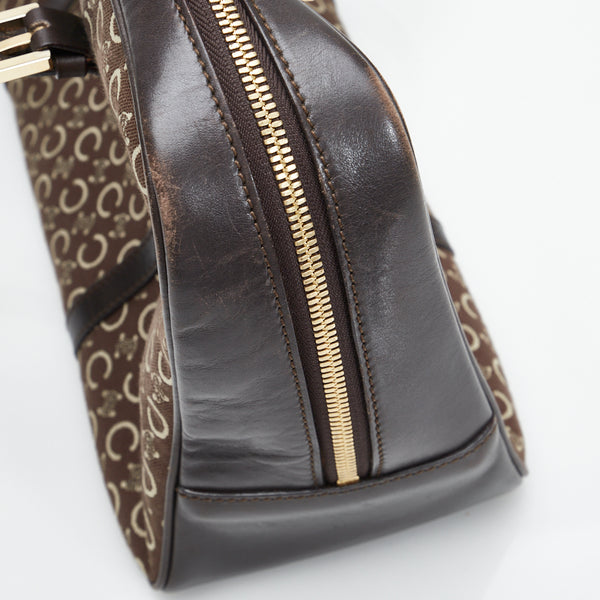 セリーヌ ヴィンテージ Cマカダム ショルダーバッグ ボストンバッグ CE00 12 ブラウン  キャンバス レザー レディース CELINE 【中古】