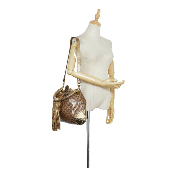 グッチ GGスプリーム バンブー インディ タッセル ハンドバッグ ショルダーバッグ 2WAY 185566 ベージュ ゴールド PVC レザー レディース GUCCI 【中古】