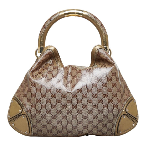 グッチ GGスプリーム バンブー インディ タッセル ハンドバッグ ショルダーバッグ 2WAY 185566 ベージュ ゴールド PVC レザー レディース GUCCI 【中古】