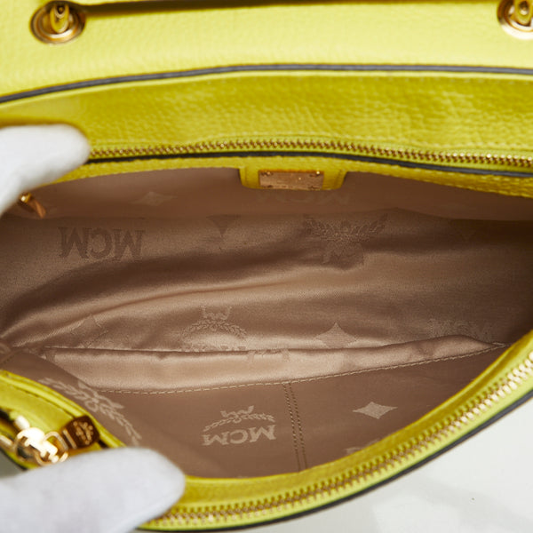 エム シー エム ロゴ金具 ハンドバッグ ショルダーバッグ 2WAY イエロー レザー レディース MCM 【中古】