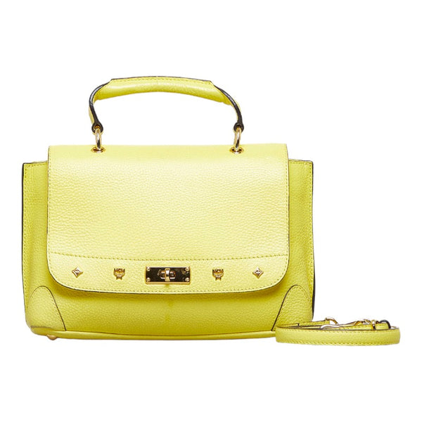 エム シー エム ロゴ金具 ハンドバッグ ショルダーバッグ 2WAY イエロー レザー レディース MCM 【中古】