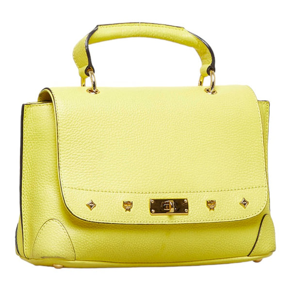 エム シー エム ロゴ金具 ハンドバッグ ショルダーバッグ 2WAY イエロー レザー レディース MCM 【中古】