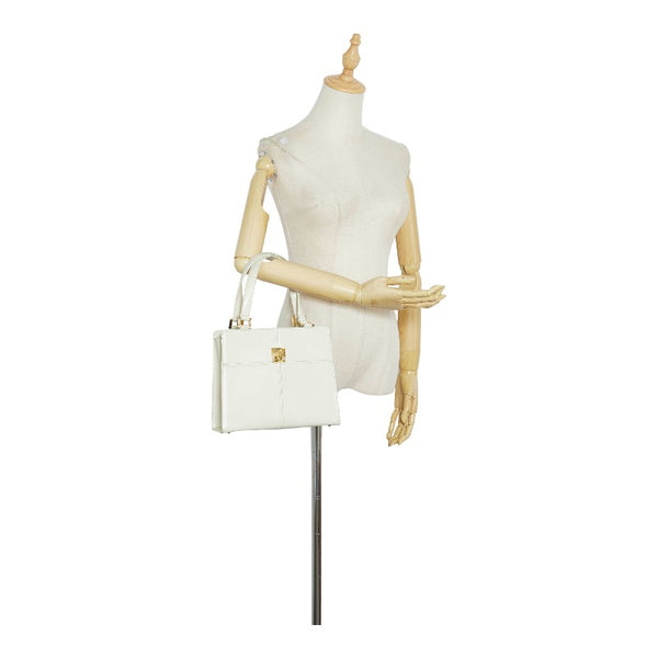 サンローラン ヴィンテージ YSLロゴ金具 ハンドバッグ ホワイト ゴールド レザー レディース SAINT LAURENT 【中古】