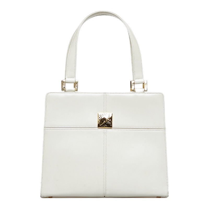 サンローラン ヴィンテージ YSLロゴ金具 ハンドバッグ ホワイト ゴールド レザー レディース SAINT LAURENT 【中古】