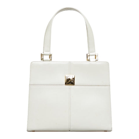 サンローラン ヴィンテージ YSLロゴ金具 ハンドバッグ ホワイト ゴールド レザー レディース SAINT LAURENT 【中古】